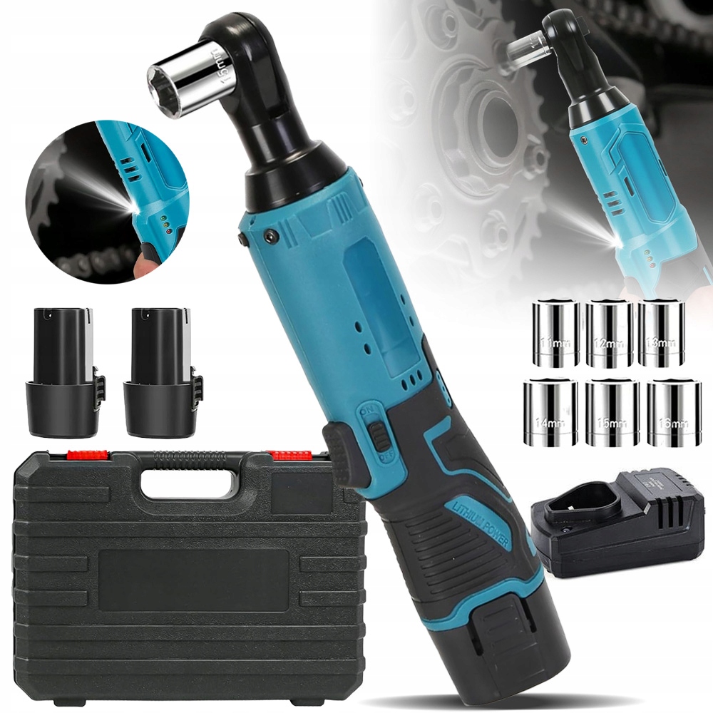 2 Baterie Aku Momentový Klíč Ráčnový S Led Světlem 60 N. M 12 V