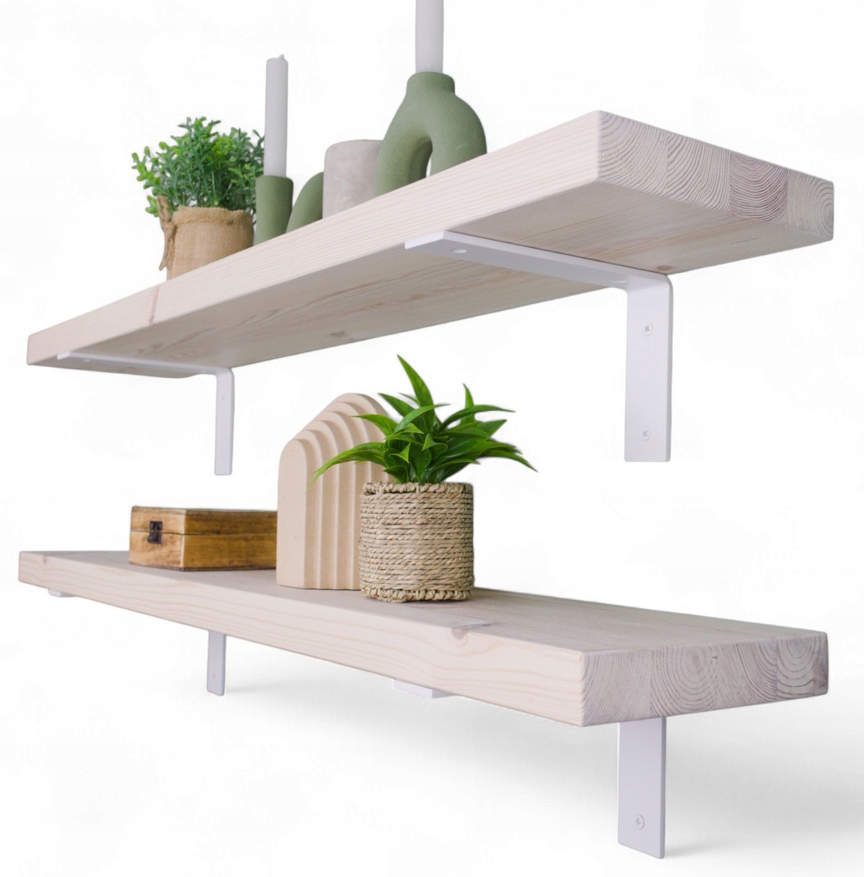 Drevená nástenná polica s bielenými bielymi podperami Škandinávska 70 cm x 25 cm