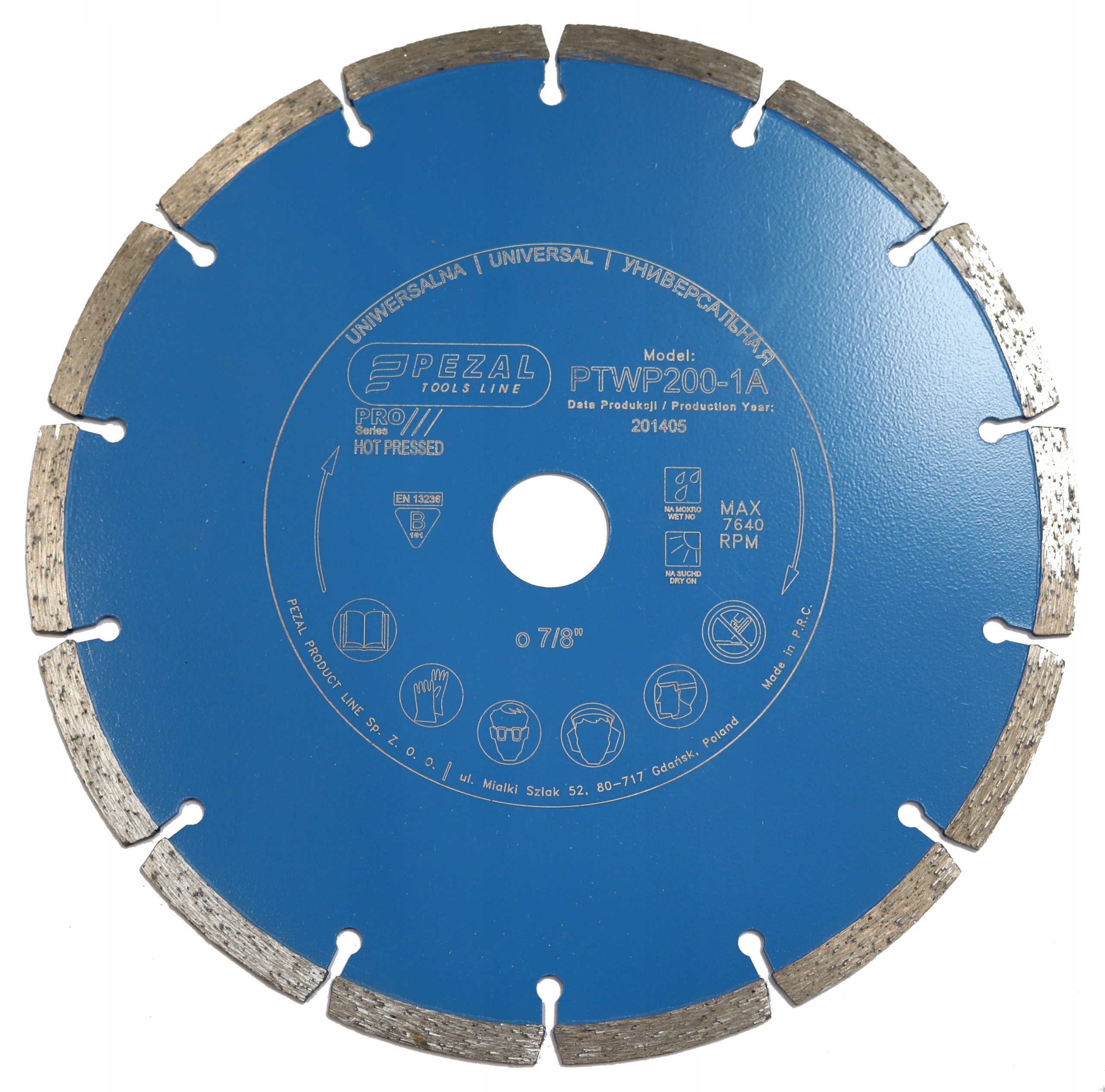 Tarcza Diamentowa do Betonu Kamienia UNIWERSALNA LASEROWA 200mm 22,2 PEZAL