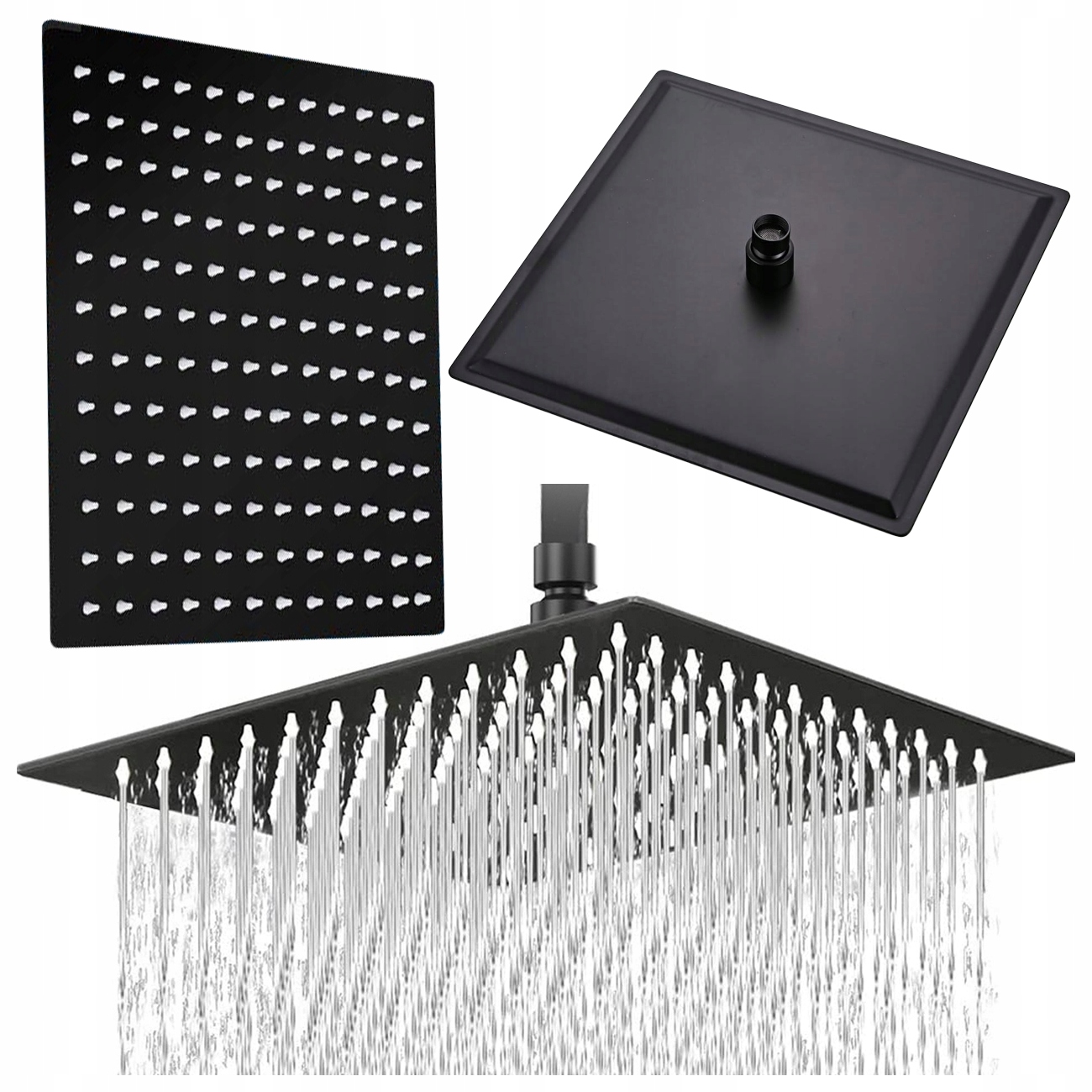 Sprchová Hlavice Ocelová, Tenká, Čtvercová, Sprchová, Černá, 30 CM