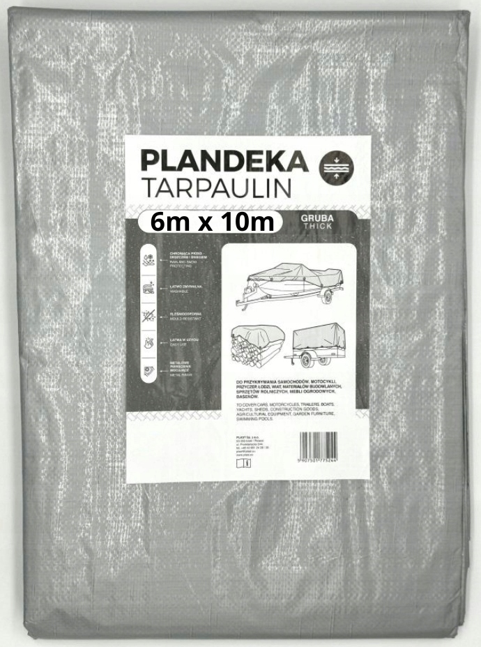 Plachta voděodolná 6x10 m stříbrná silná ochranná Plachta silná