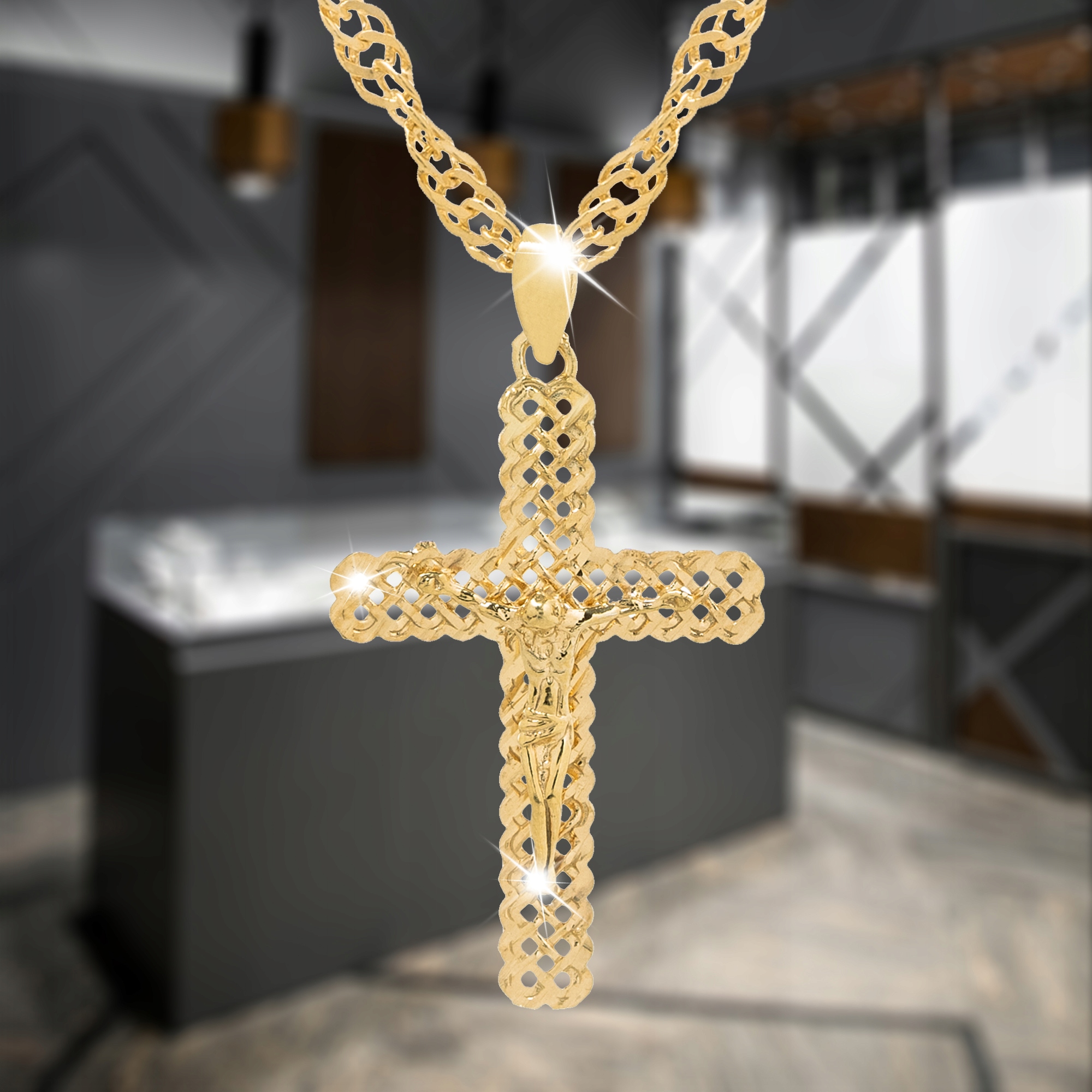 ZŁOTY ŁAŃCUSZEK+KRZYŻYK SREBRO 925 KOMUNIA CHRZEST Marka Golden Celebrity