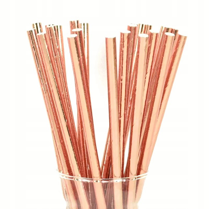 SŁOMKI PAPIEROWE GOLD ROSE 8szt PRZYJĘCIE URODZINY różowe złoto