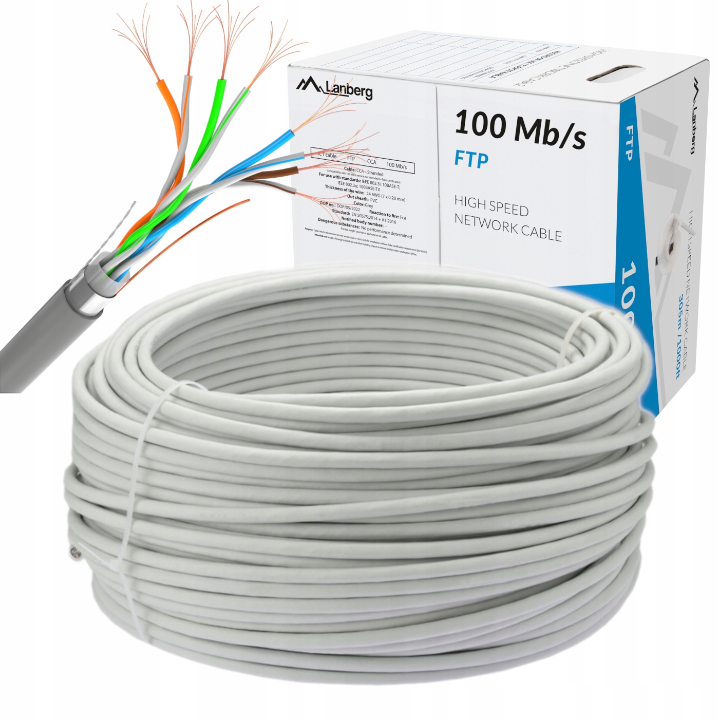 Kabel Sieciowy Przewód Skrętka Cca Ftp Lan CAT.5 KAT.5 305M Linka Lanberg