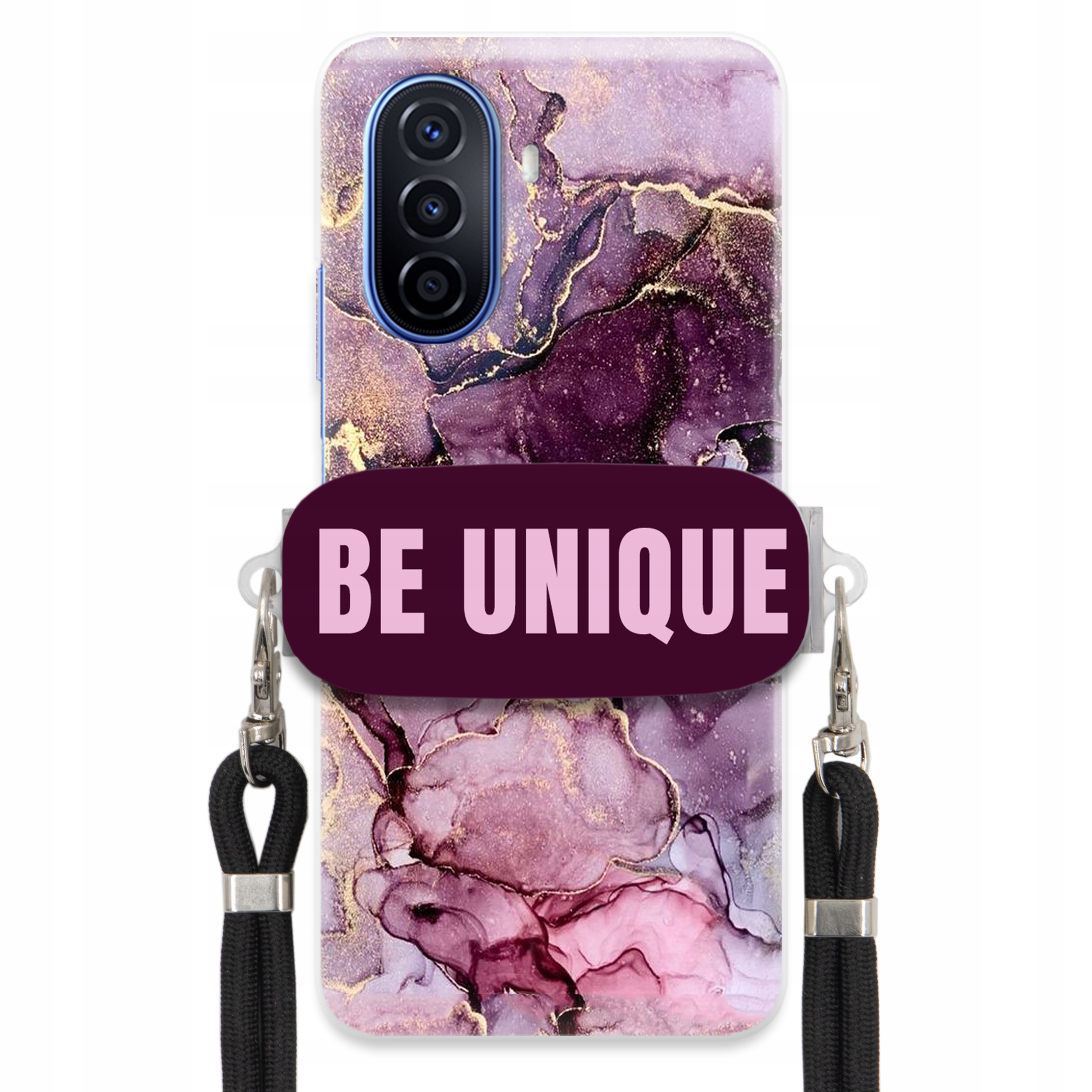 Pouzdro pro Huawei Nova Y70 úchyt pro šňůrku Černá Fialová Mramor Be Unique