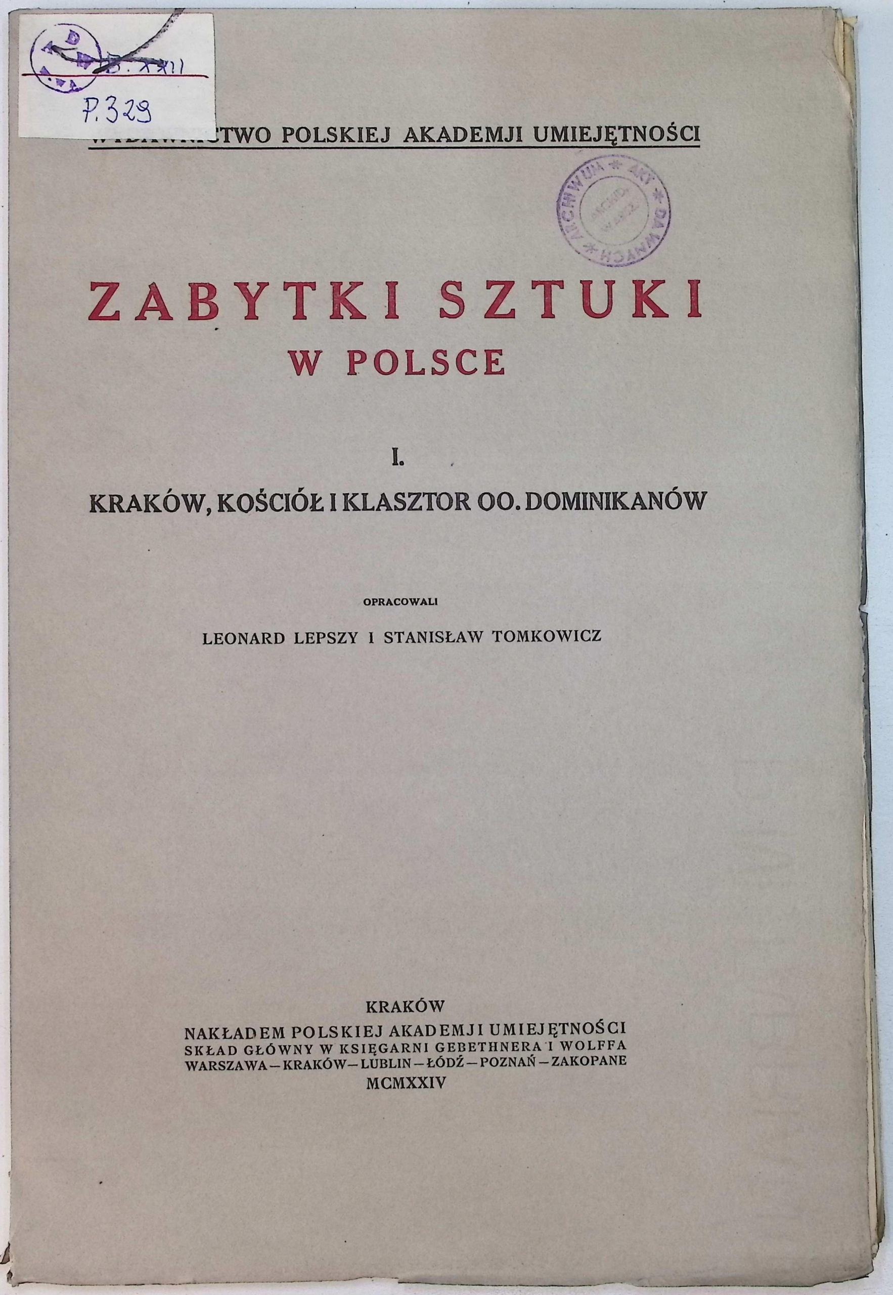 Zabytki Sztuki w Polsce. Zeszyt I (1924 r.) - Lepszy, Tomkowicz