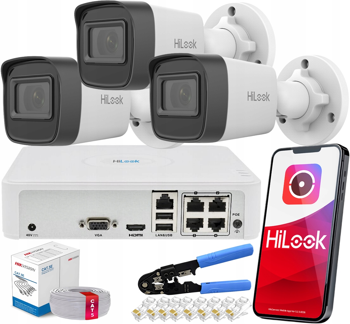 Ip monitorovací sada 3 kamer 4MPx IPC-B141H-C Venkovní Hilook Hikvision