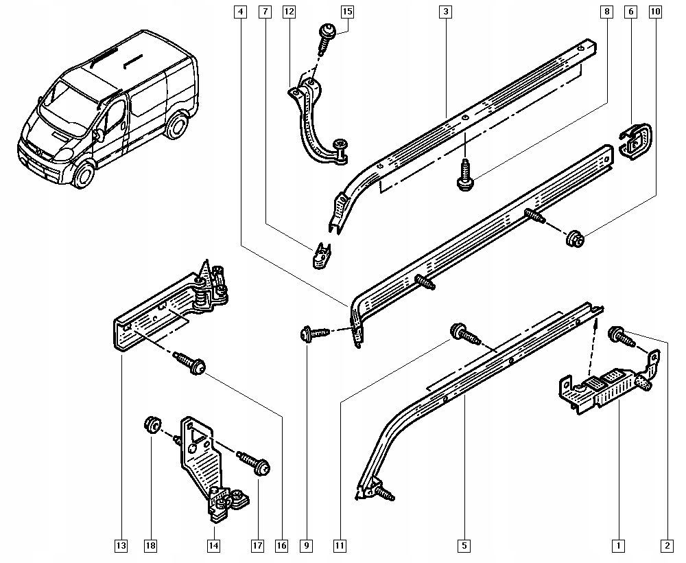 PROWADNICA LISTWA DRZWI PRZES TRAFIC VIVARO DOLNA Part number 7700312377