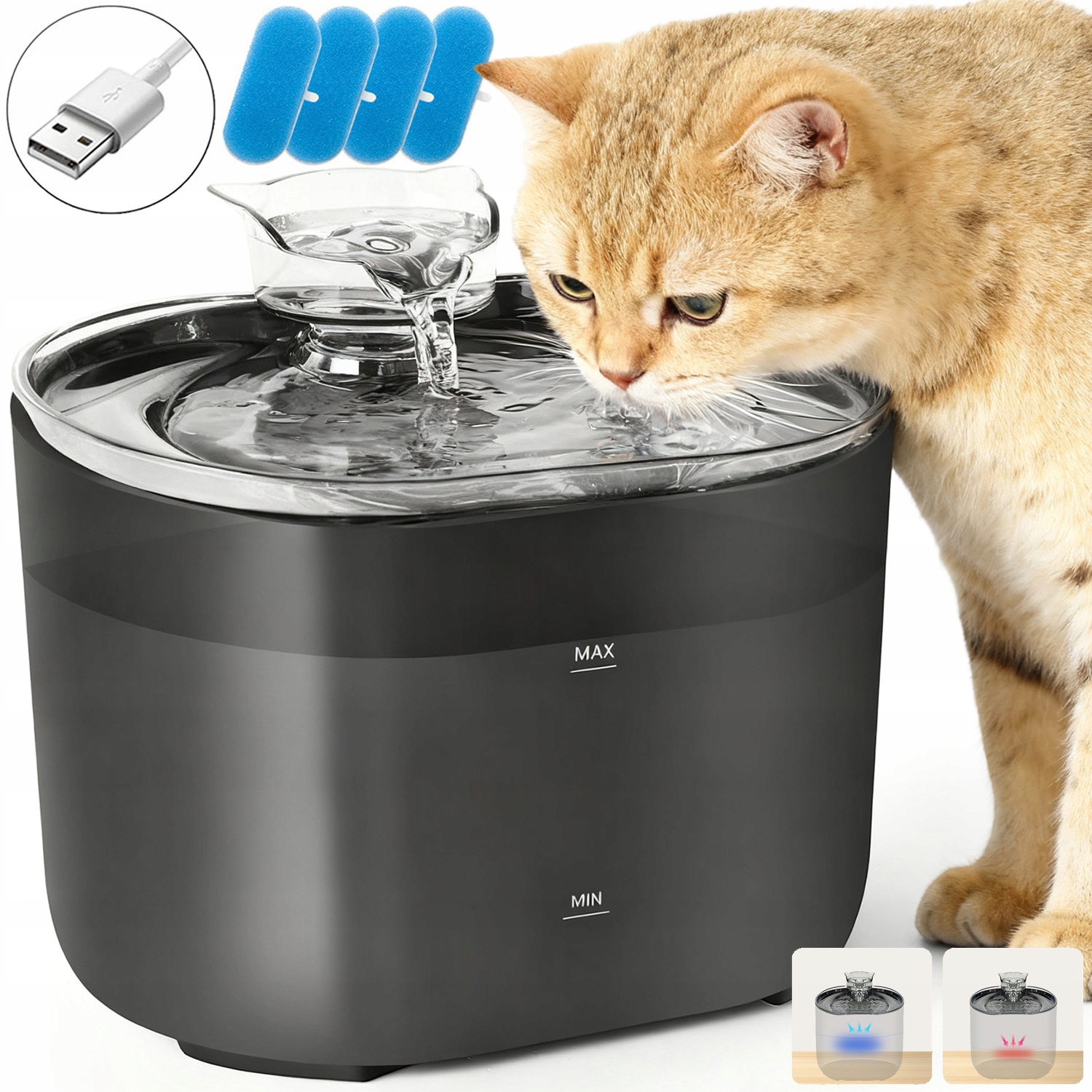 Levně Napáječka Fontána Pro Kočky Psa Automatická Napáječka Usb Miska 2,2L Filtr