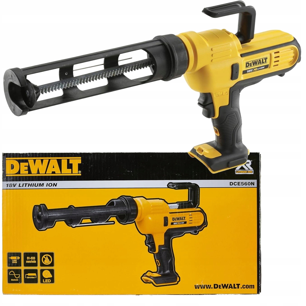 Akumulatorowy Pistolet Wyciskacz Do Silikonu Kelju 18V 310ml DeWALT DCE560N