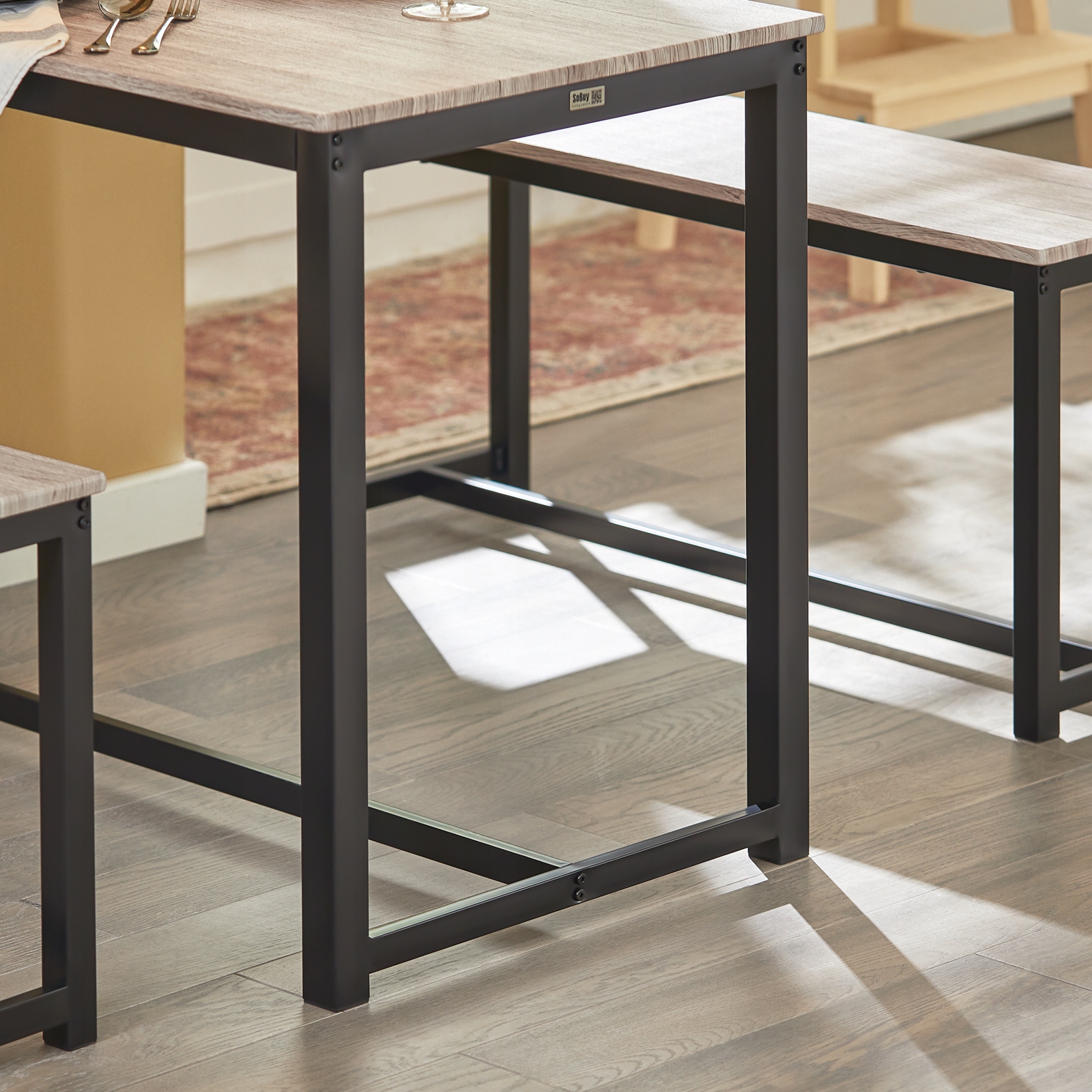 Komplet Zestaw Stół z krzesłami jadalni kuchni 2 ławki Metal Frame OGT25-HN Długość stołu 110 cm