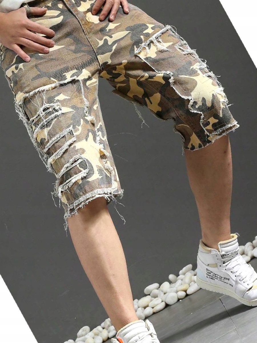 Kraťasy s drsnou povrchovou úpravou Maskáčový Casual Jeans 38