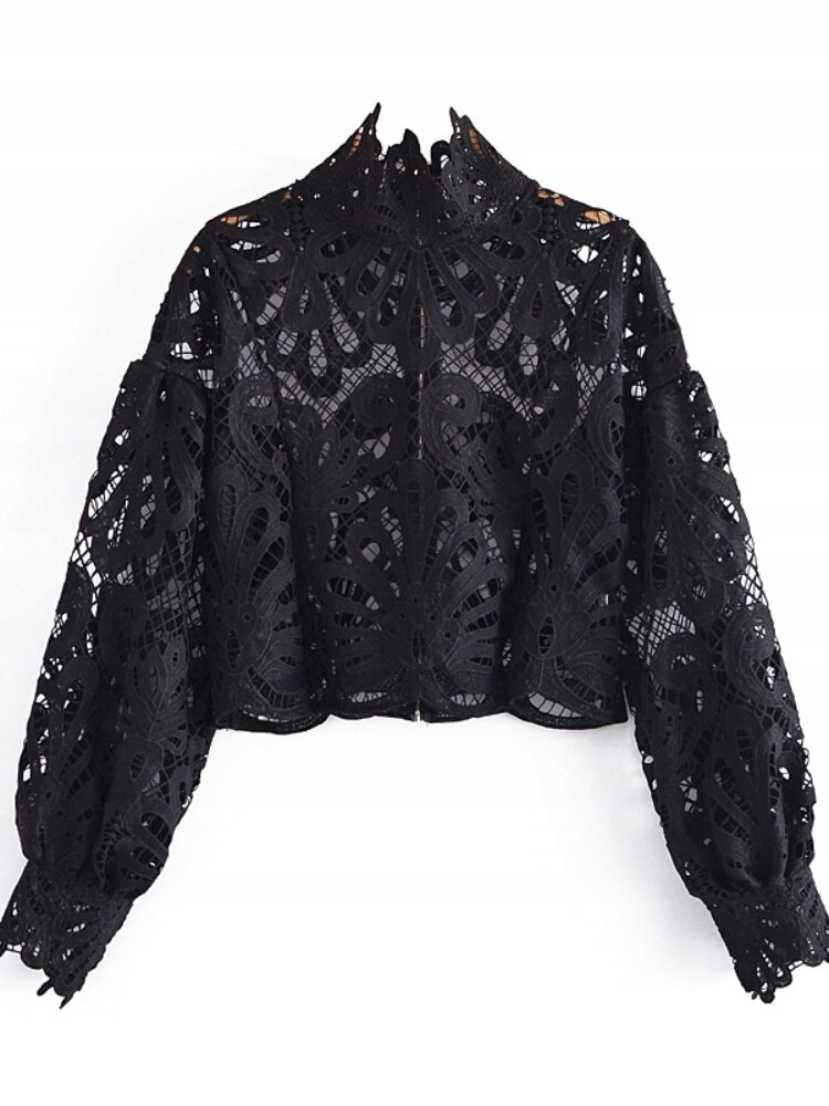 

Bluzka Koronkowa Szerokie Rękawy Czarna M