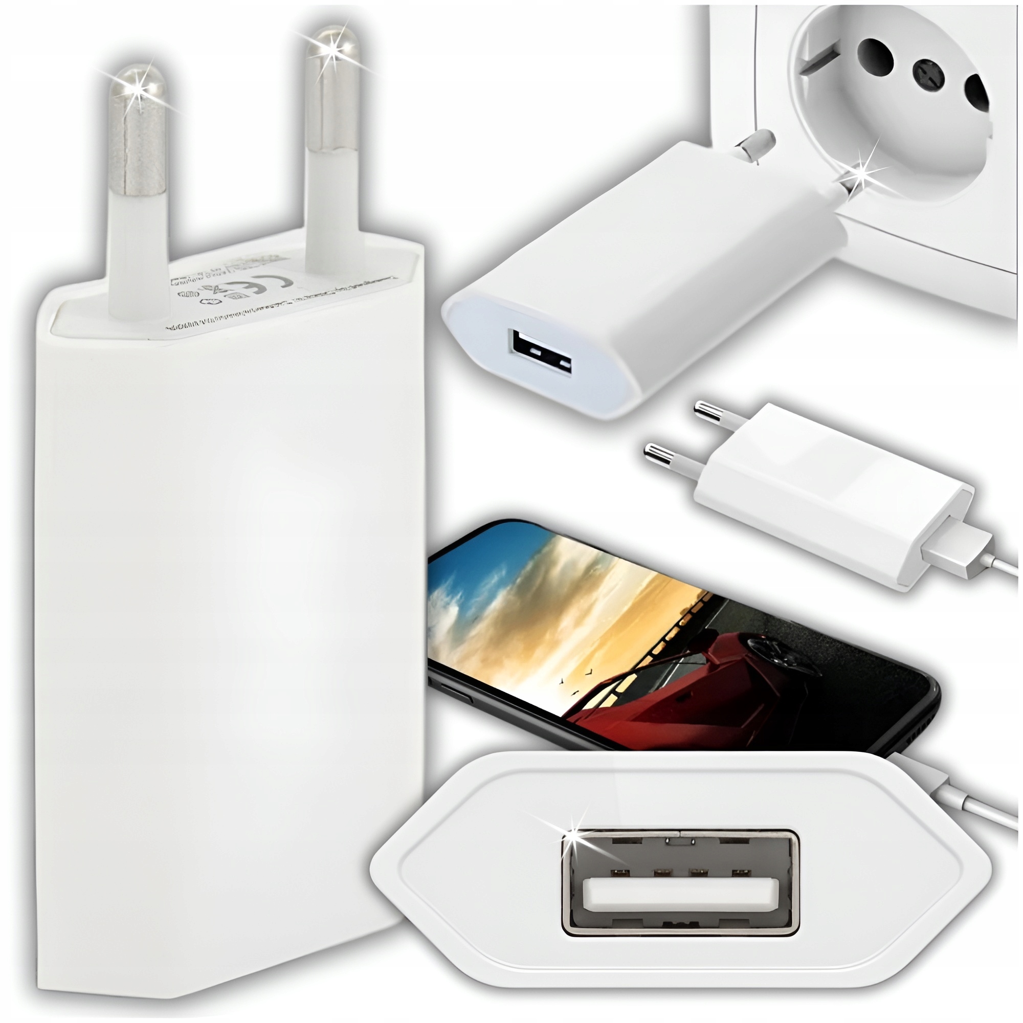 ŁADOWARKA SIECIOWA USB 1A KOSTKA WTYCZKA ZASILACZ DO SMARTWATCHA APARATU