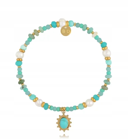 Bransoletka By Dziubeka Turkusowy amazonit Awenturyn Perła Stal Gumka