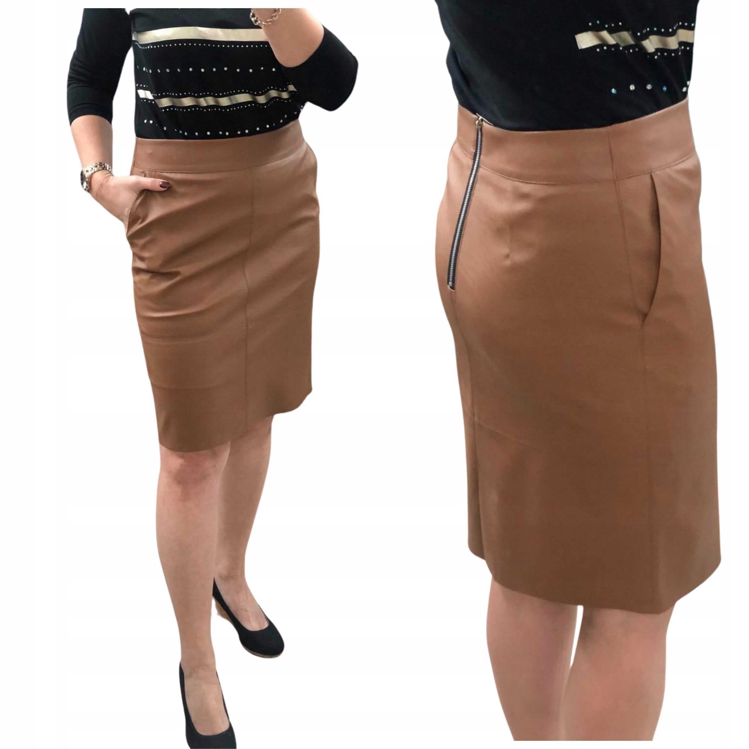 D72 SPÓDNICA EKOSKÓRA Z KIESZENIAMI C.BEŻ R.48 Marka Dana