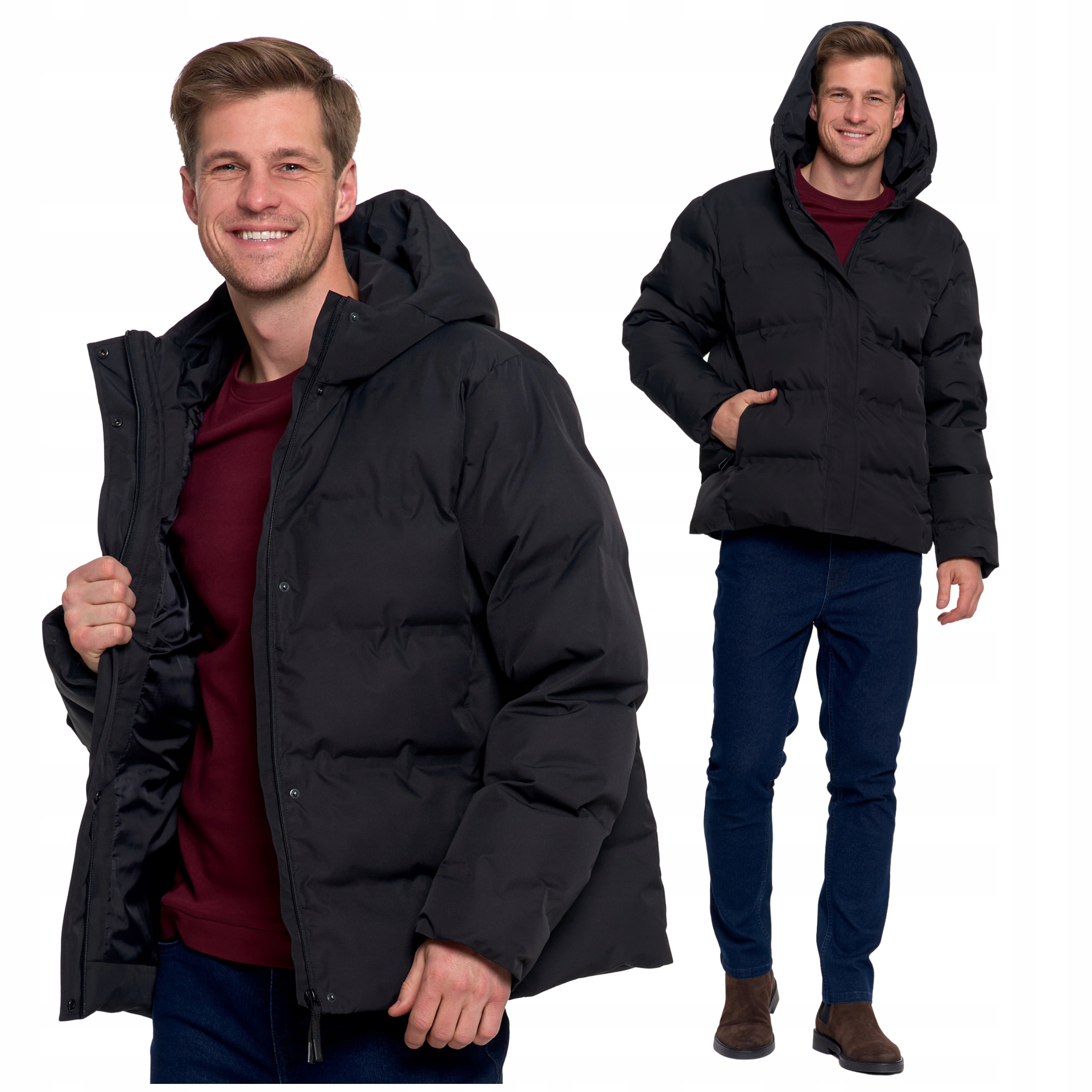 Pánská Prošívaná Zimní Teplá Bunda S Kapucí Péřová Pohodlná Moraj L