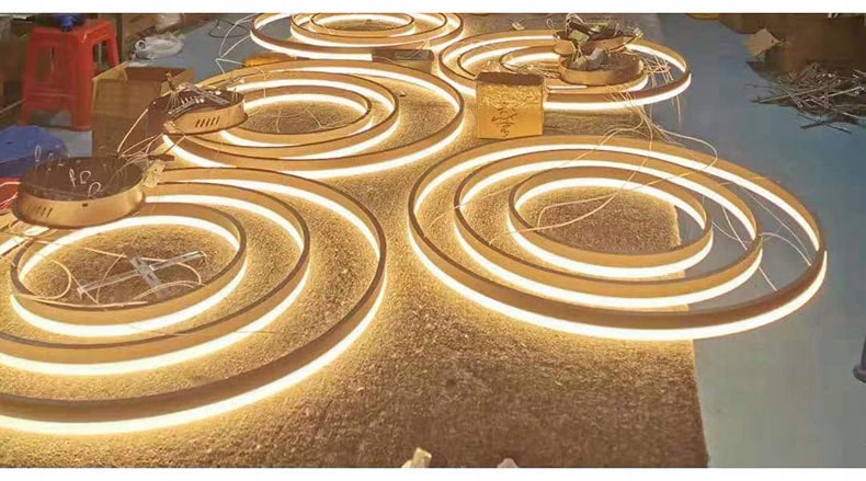 Żyrandol Nowoczesny Złoty 3 Ring 20/40/60cm+ Pilot Długość/wysokość 120 cm