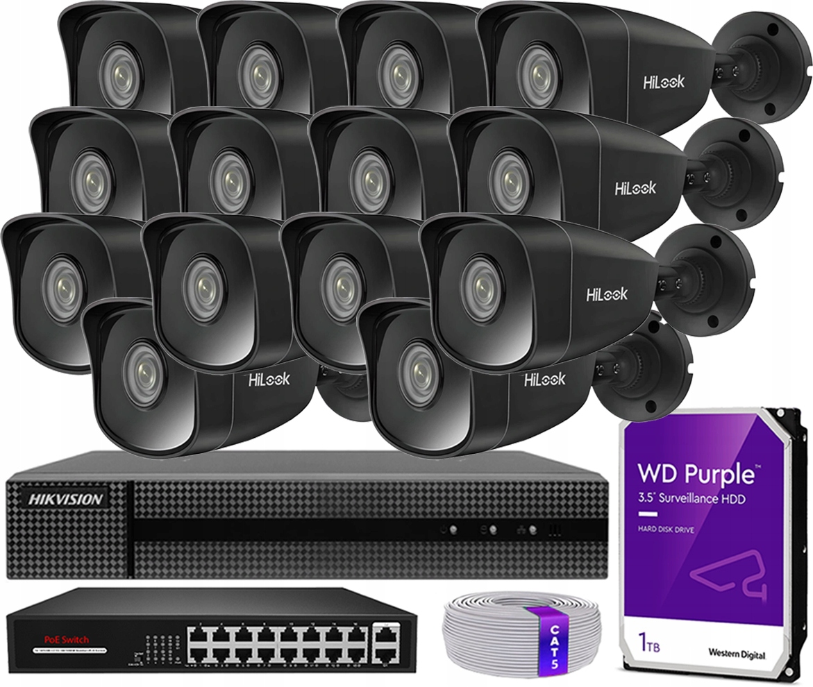 Sada na monitorovanie Ip 14 x kamera IPCAM-B5 Hilook By Hikvision 5Mpx Detekcia