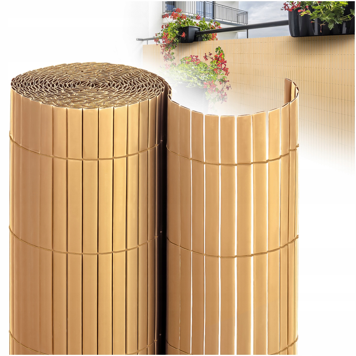 Dwustronna Mata Balkonowa Osłona Na Balkon Taras Bambusowa Pvc 160x300 cm