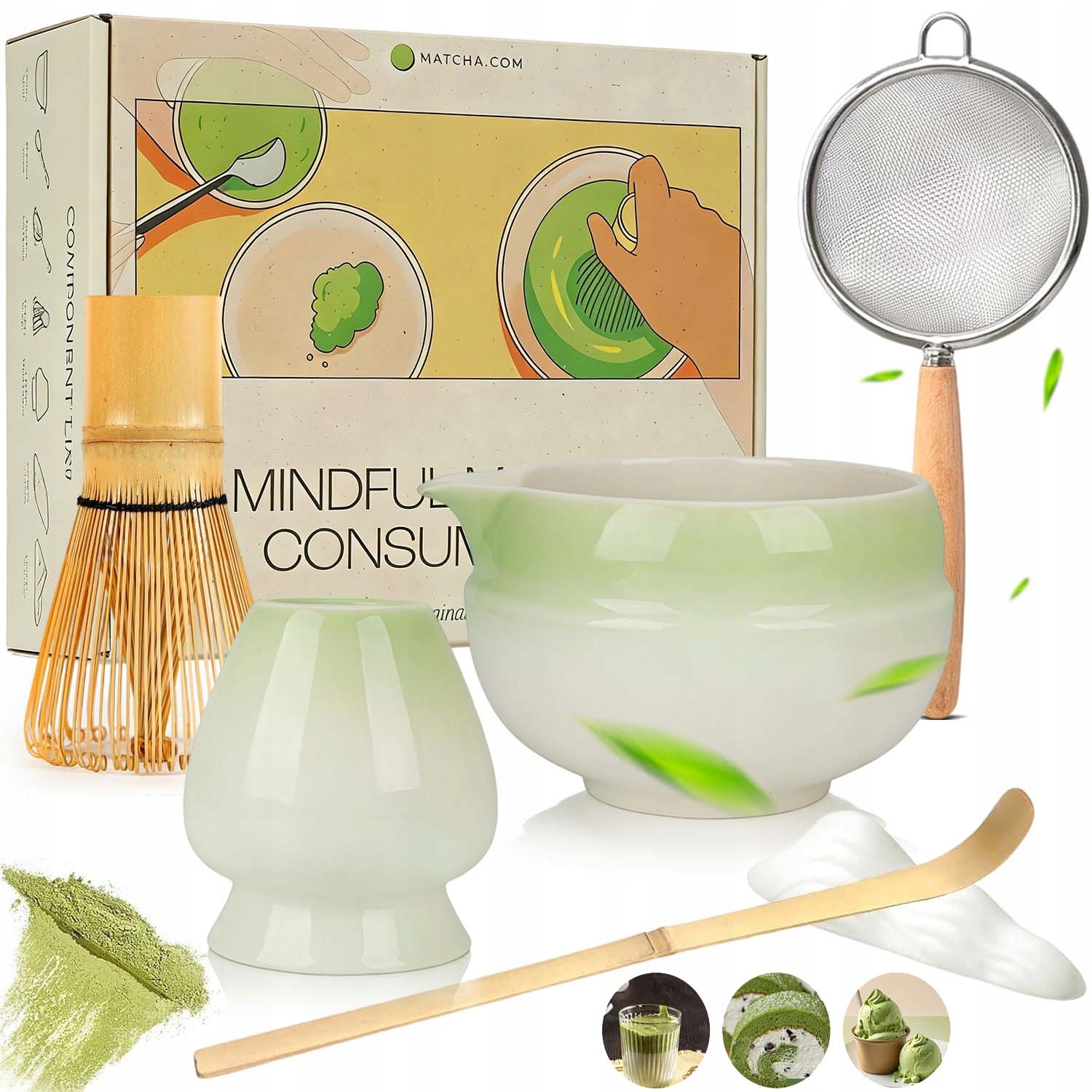 Ceramika Zestaw Do Robienia Matchy Trzepaczka Łyżka Przesiewacz Matcha 7W1