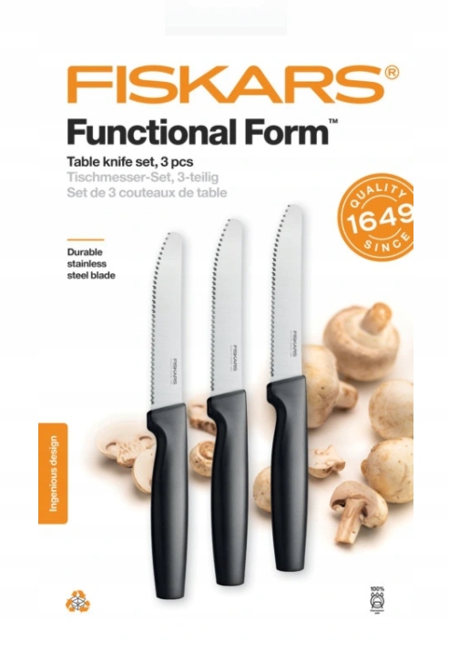 FISKARS KOMPLET 3 NOŻY Z ZĄBKAMI ZESTAW DO KROJENIA POMIDORÓW MIĘSA WARZYW Liczba noży w zestawie 3