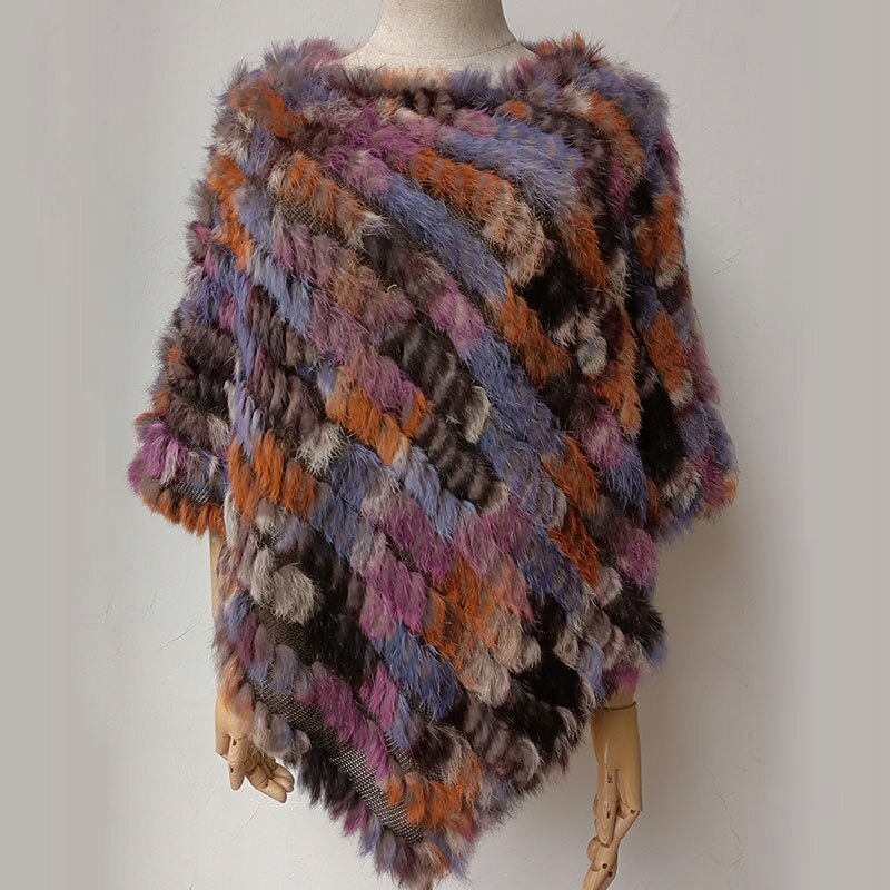 PONCZO NARZUTKA KAMIZELKA FUTRO KRÓLIKA KOLOROWE