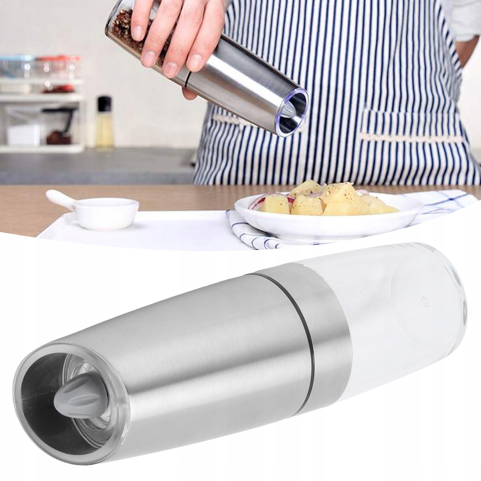 SOLNICZKA MŁYNEK DO PIEPRZU SOLI ELEKTRYCZNY Kolor odcienie szarości i srebra