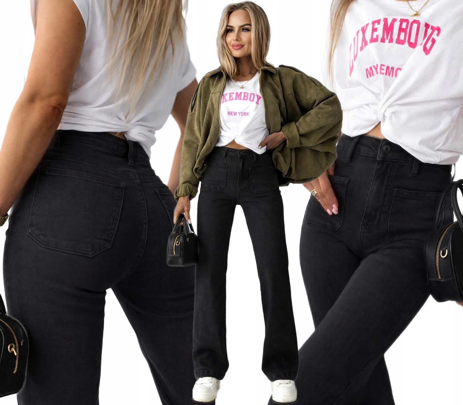 Beżowe Spodnie damskie Jeansy szwedy Wide Leg szeroka nogawka Xs Naomi