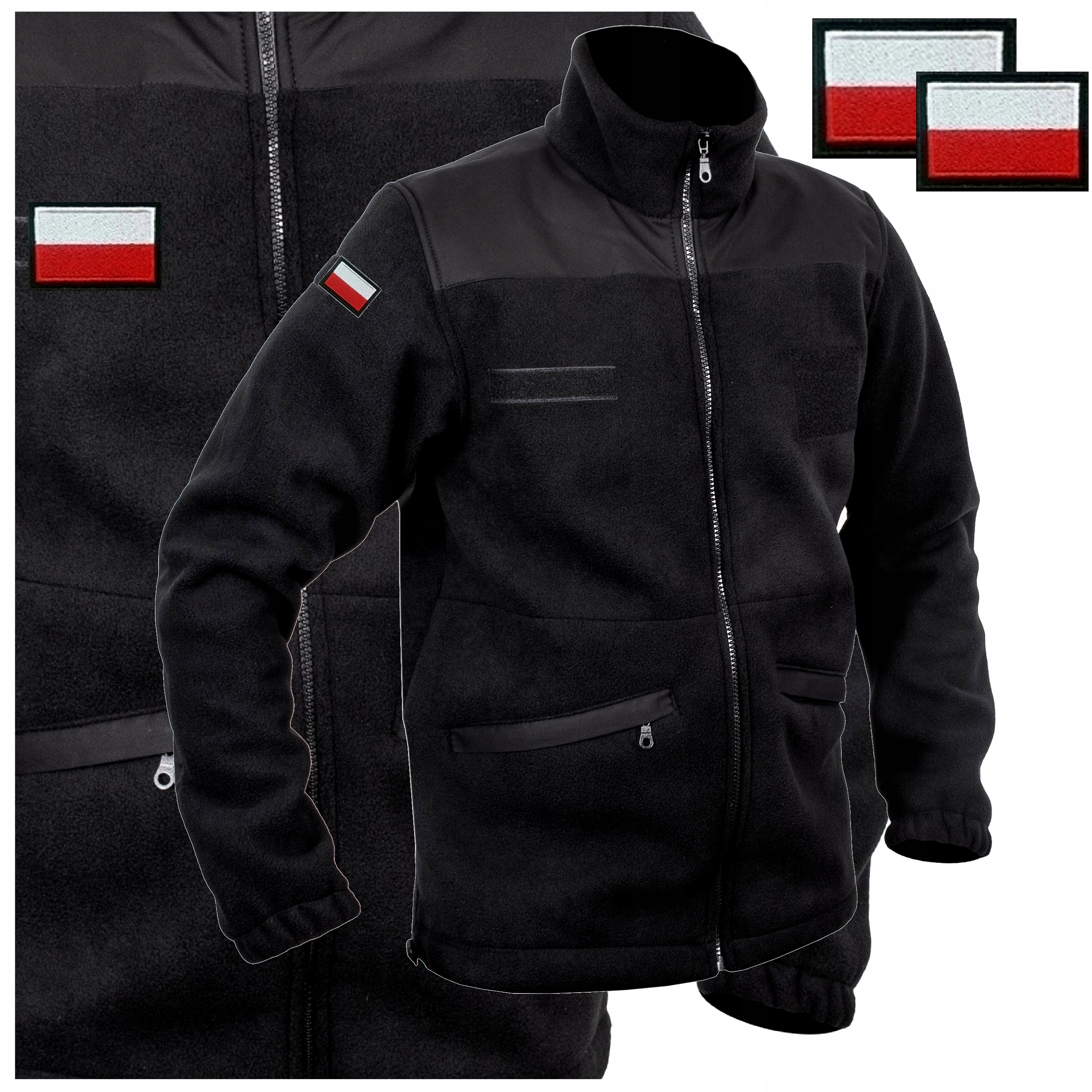 Polar Wojskowy Czarny Bluza Wojskowa Ocieplacz Flagi r.XL