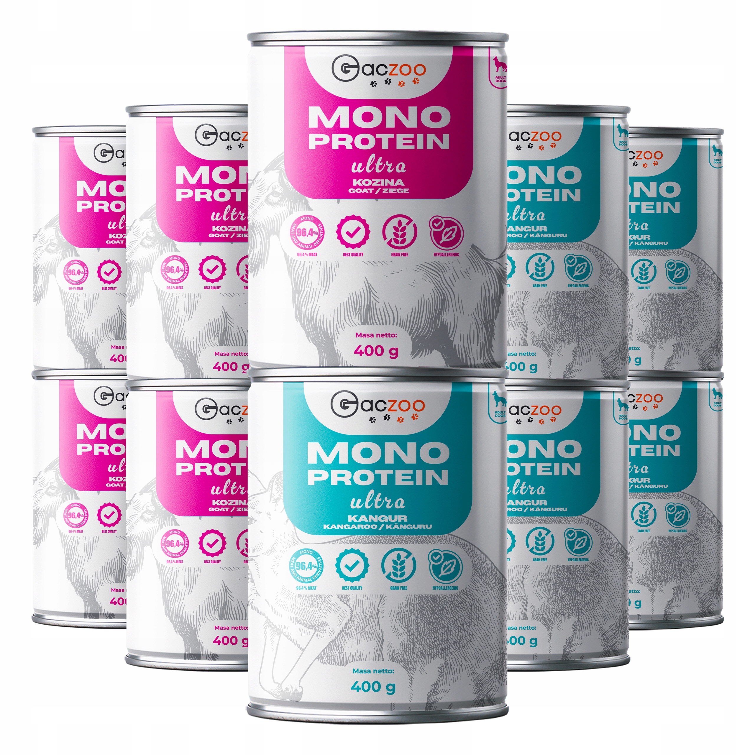 Levně Vlhké krmivo monoproteinové krmivo pro psy Gaczoo Mono Protein Ultra mix chutí 10 x 400 g