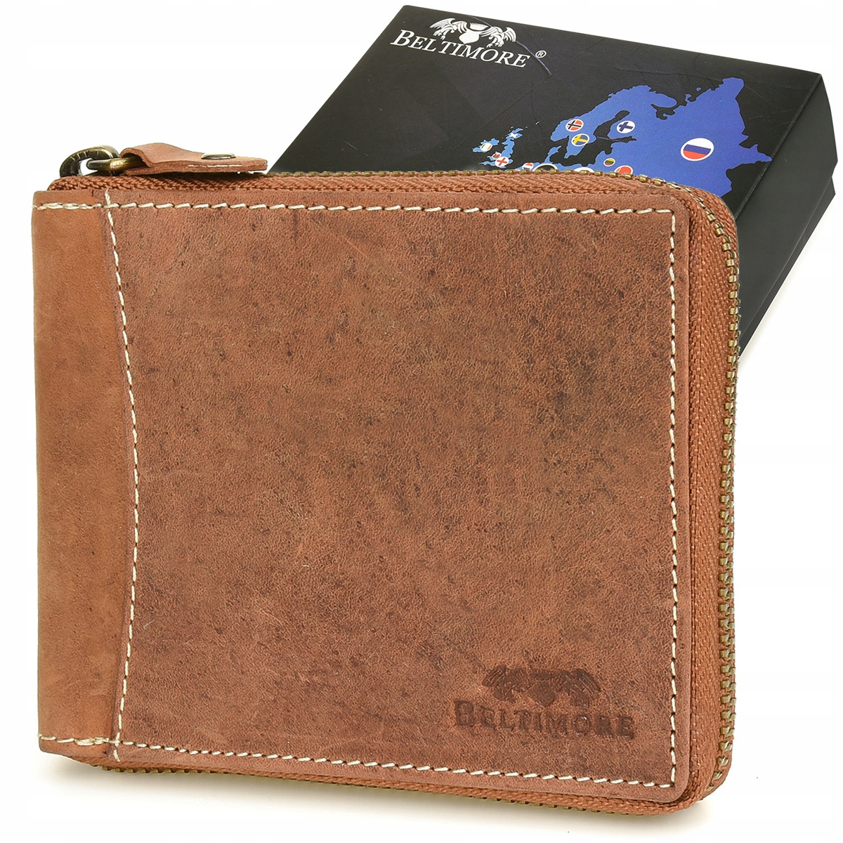 

Portfel skórzany zasuwany skórzany nubuk Beltimore