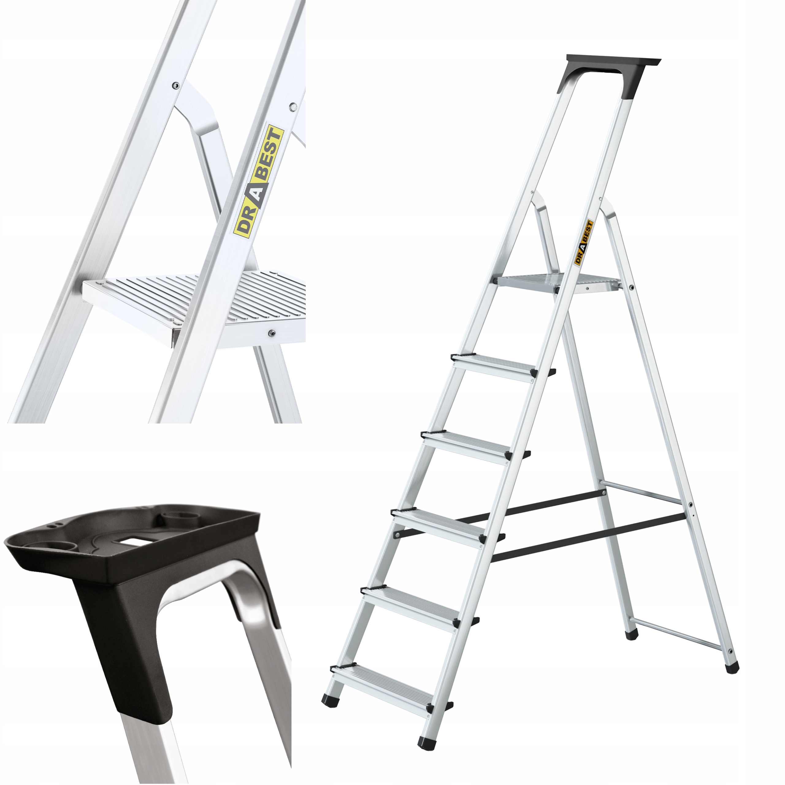 Domáca hliníková rebríková tyč jednostranná, 6-stupňová, Drabest Polica