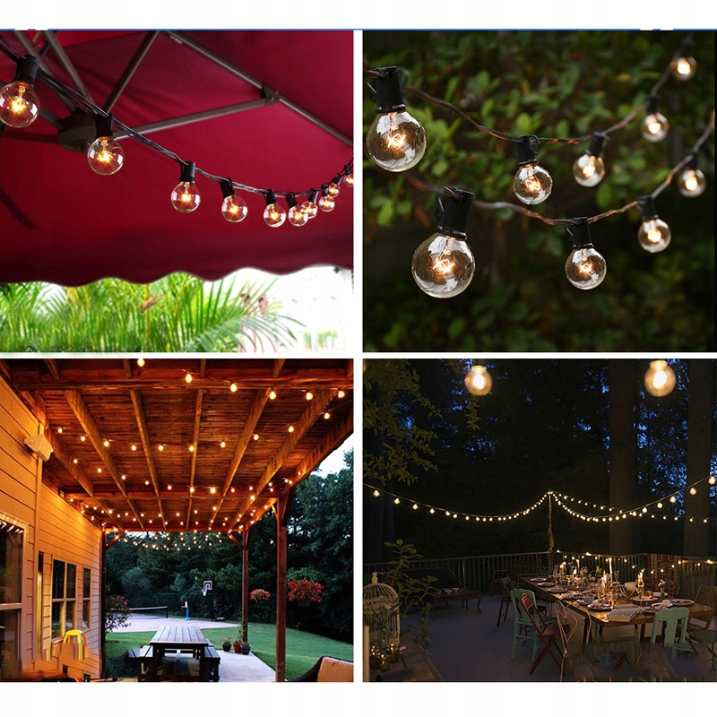 GIRLANDA LAMPKI OGRODOWE ŁAŃCUCH ŚWIETLNY 15M 25+2 ŻARÓWKI TARAS PATIO Kąt świecenia 360°