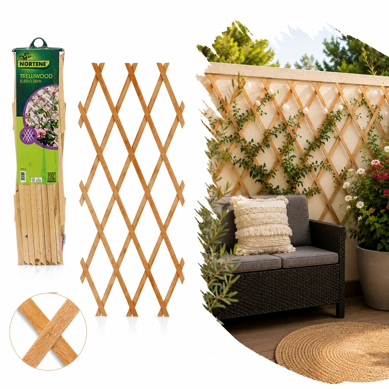 Krata drewniana ażurowa rozsuwana drabinka Trelliwood 1x3m naturalne drewno