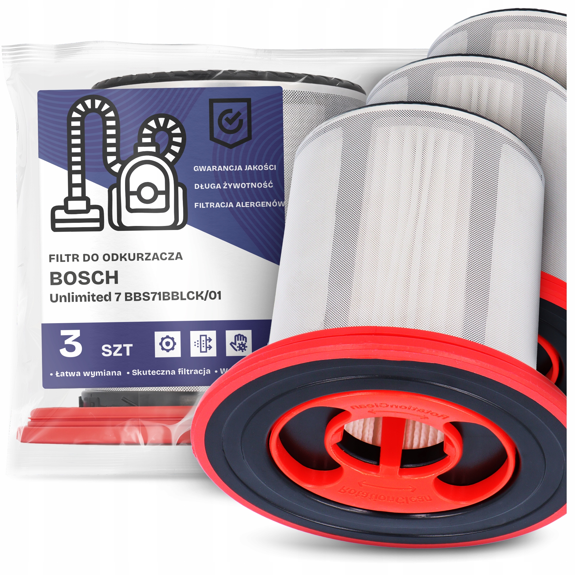 3x Vzduchový Filtr pro Vysavač Bosch Unlimited 7 BBS71BBLCK/01 Hepa Em-w