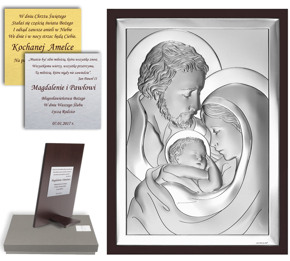 Obrázek stříbrný Svatá rodina suvenýr na přijímání