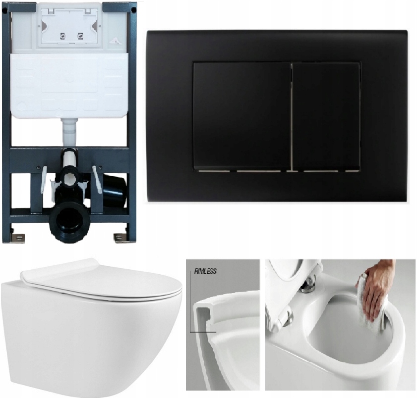 Stelaż do wc niski 82cm przycisk A czarny mat miska wirowa tornado deska