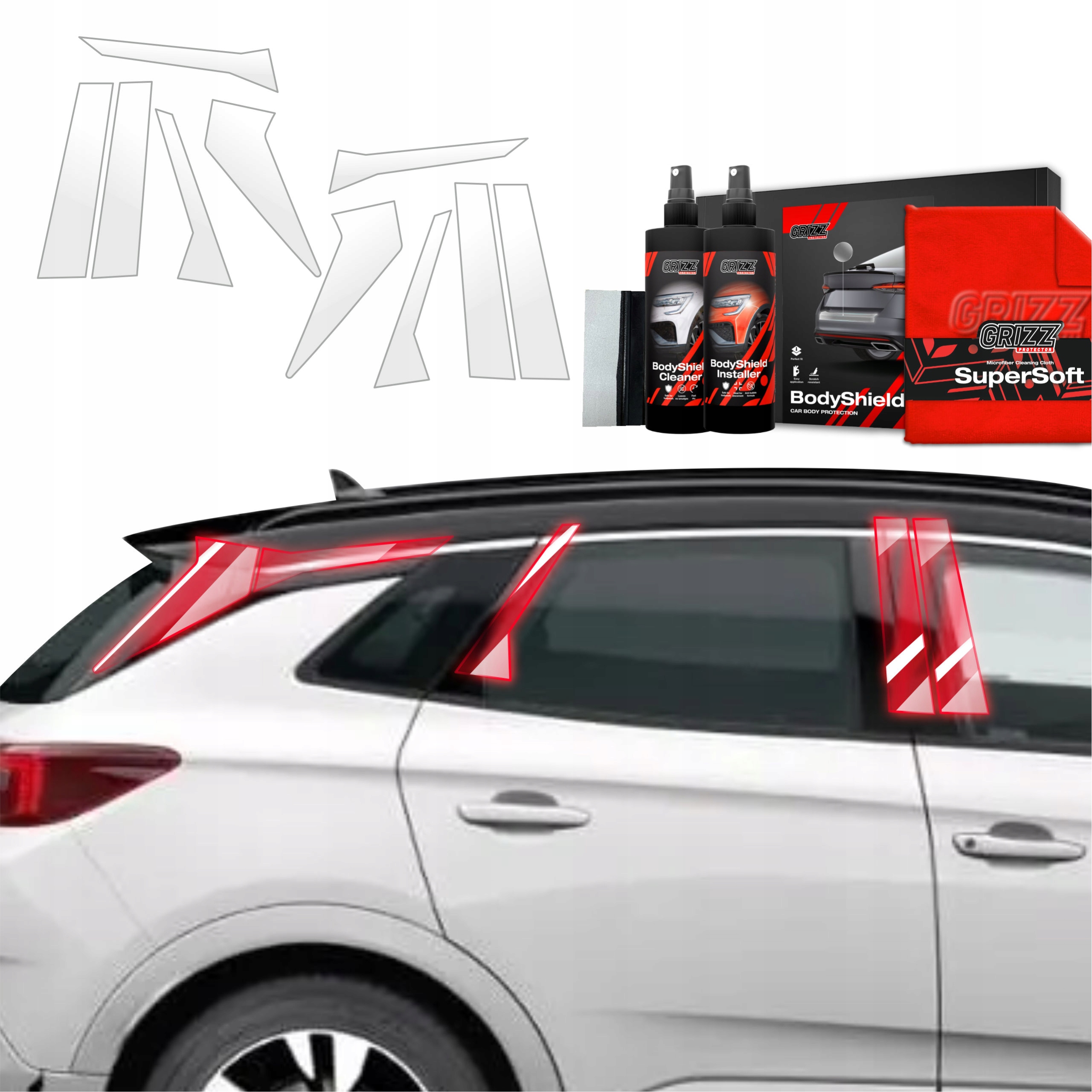 10v1 Fólie Ppf dýha na sloupky pro Opel Grandland (2021-2024) Grizz