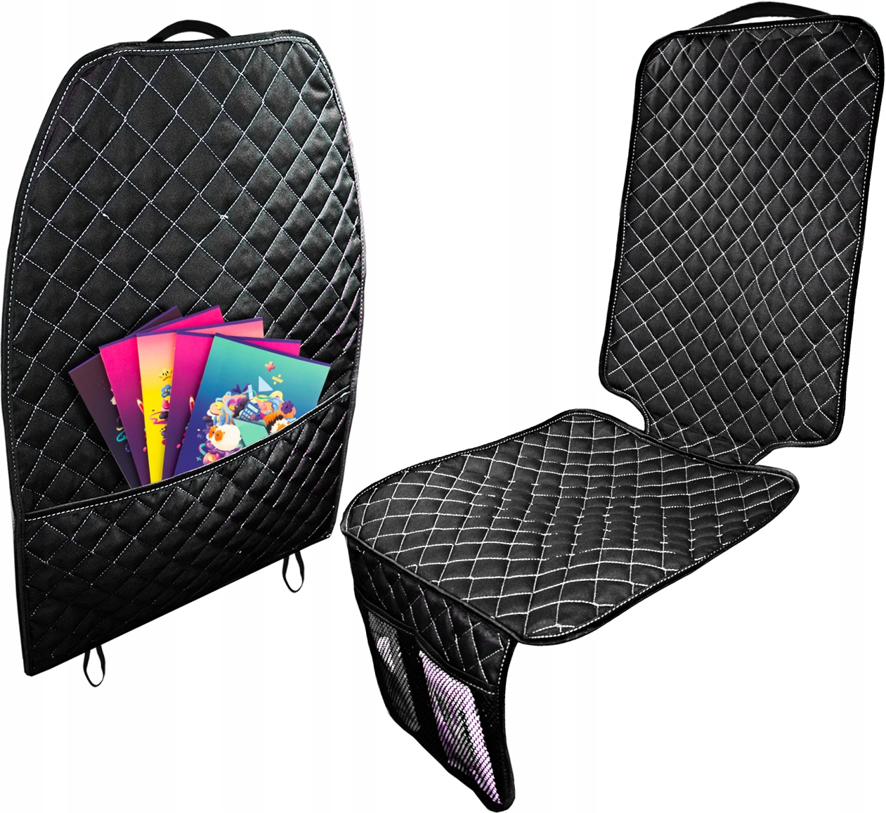 ZESTAW MATA POD FOTELIK + OSŁONA FOTELA PIKOWANE BIAŁA NIĆ