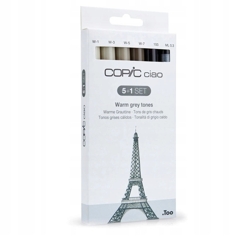 Lihové fixy Copic Ciao oboustranné Brush & Chisel 5+1 ks, šedé Warm