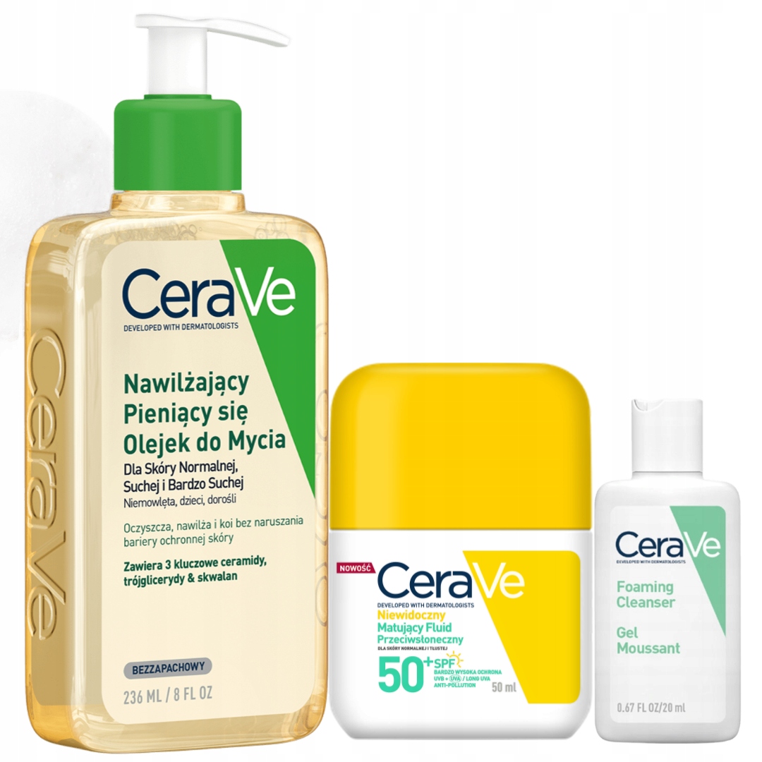 Zestaw CeraVe Fluid Przeciwsłoneczny Spf 50+ Olejek Nawilżający Pieniący