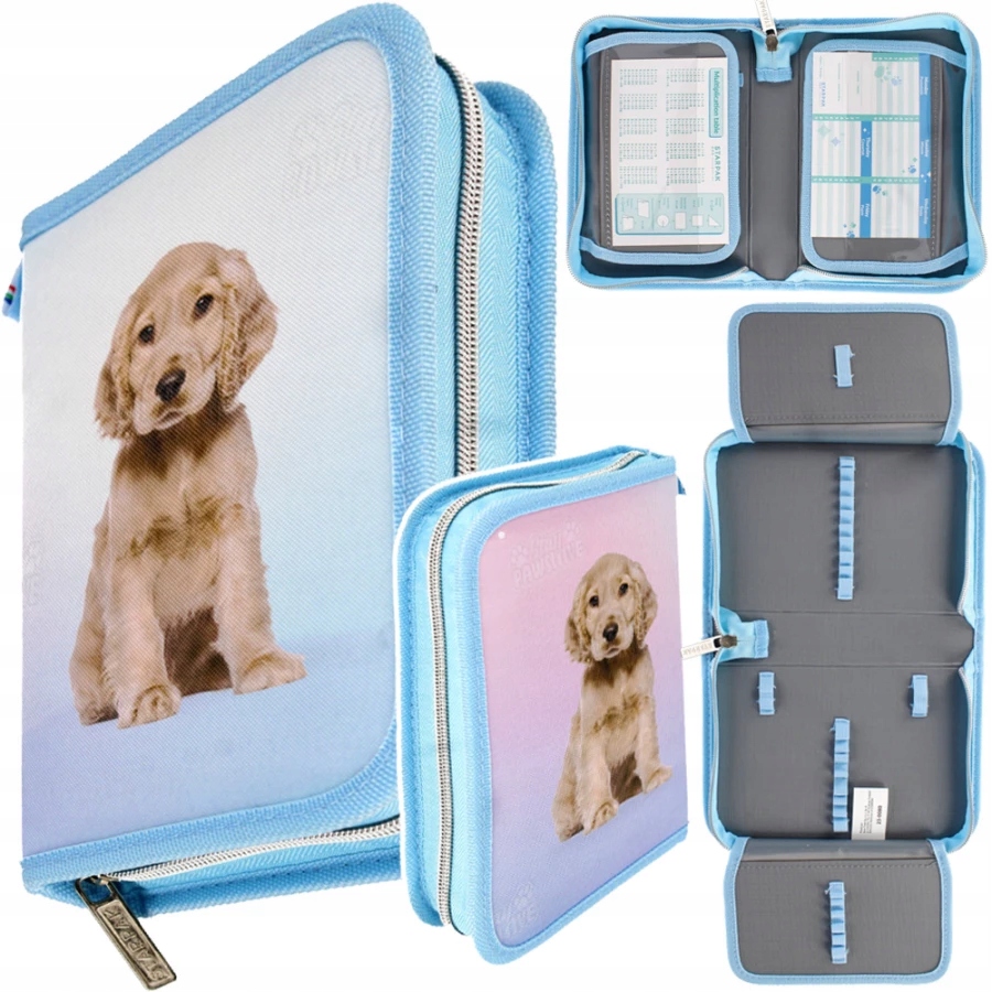 PIÓRNIK SZKOLNY ROZKŁADANY DWUKLAPKOWY DLA DZIEWCZYNKI PIESEK Z PIESKIEM