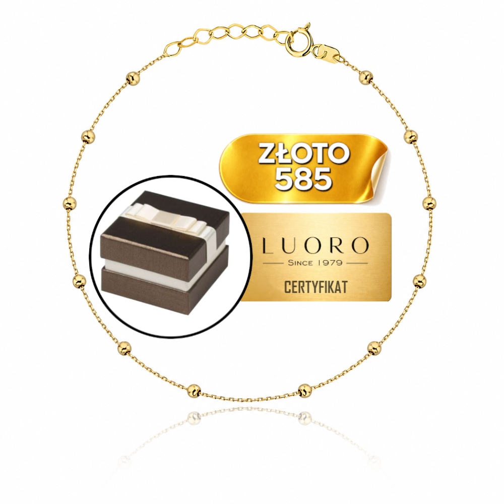 Náramek Zlatý 585 14K Kuličky Hladké Žluté Zlato 22-25 CM Nastavitelný