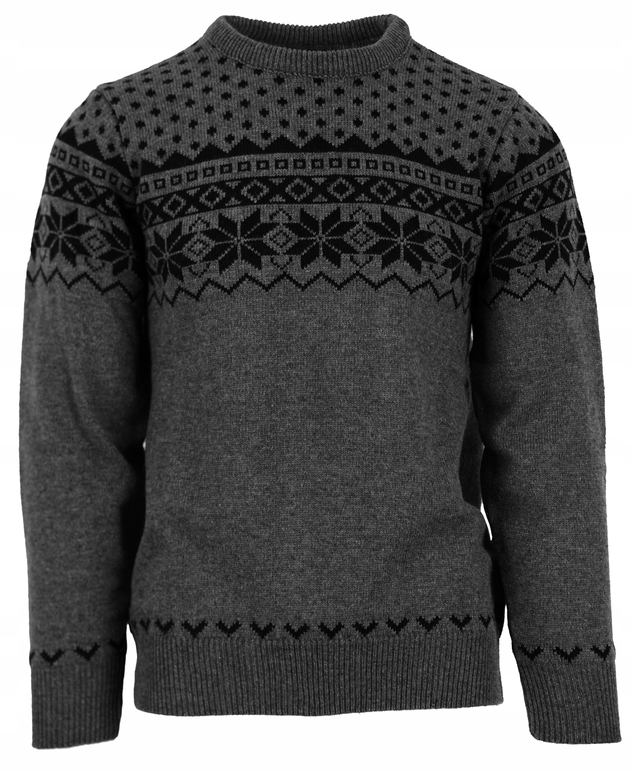 

Sweter Męski Wełniany Szary Ciepły Wzór Norweski L