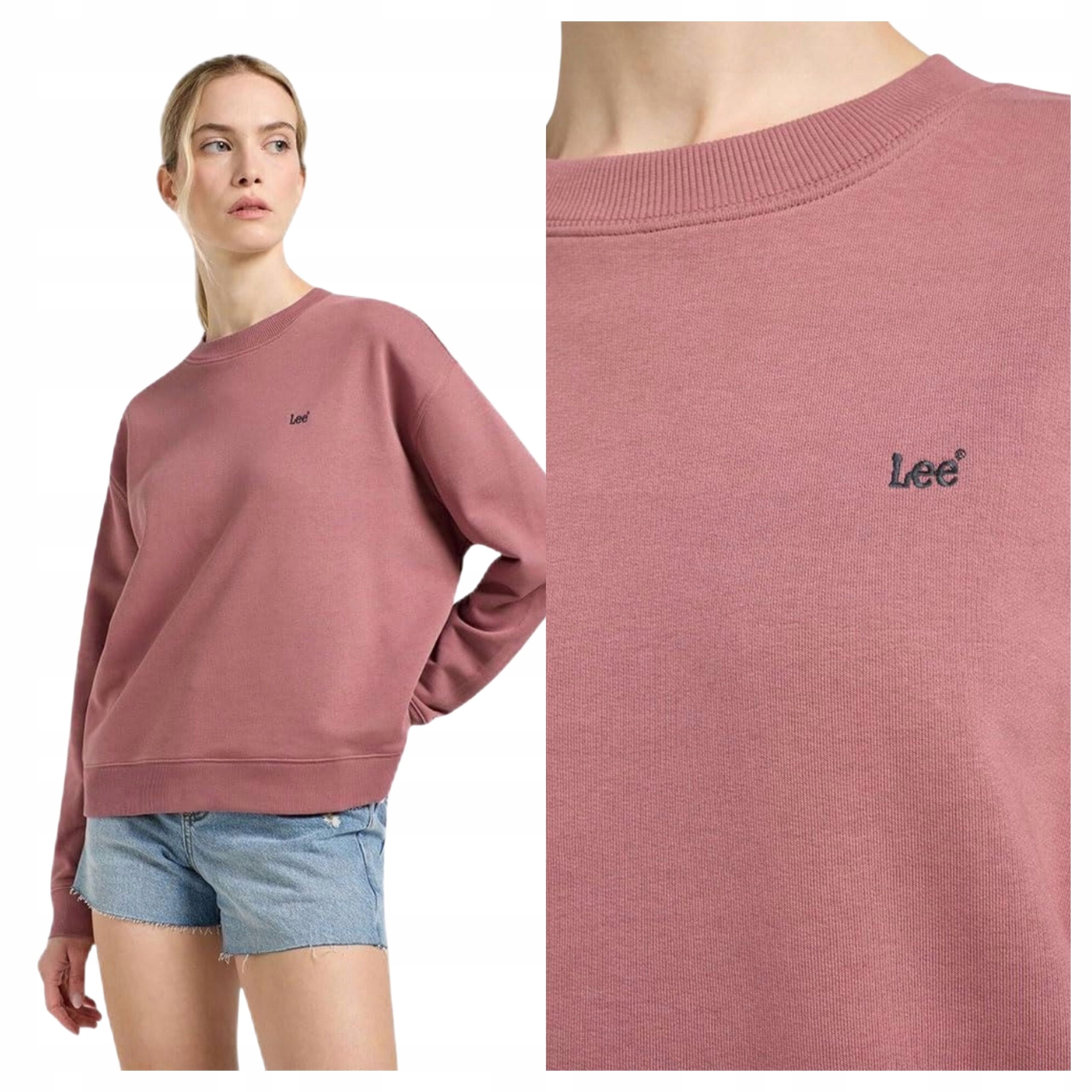 Mikina Lee Raglan Crew Sws Růžová Bavlněná Klasická XL