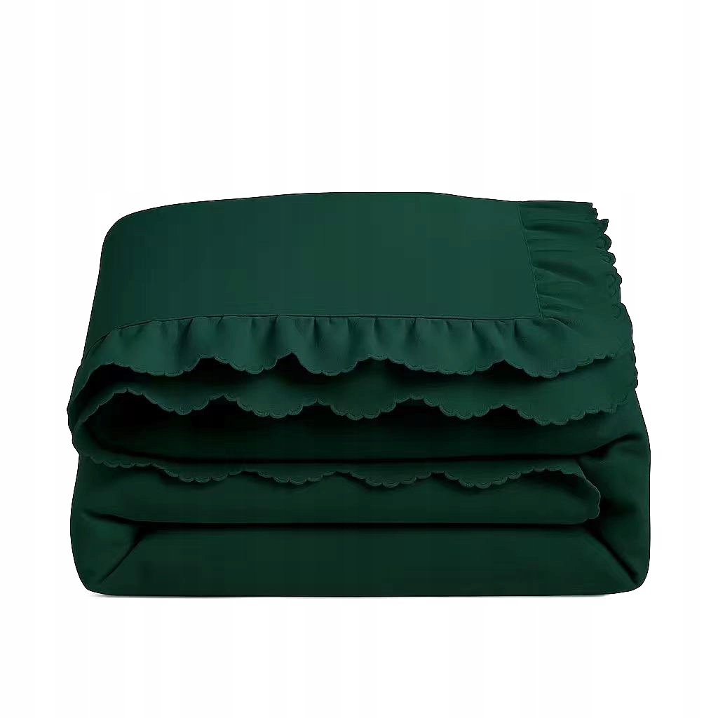 Pościel z falbanką 200x220 zestaw jednokolorowa gładka butelkowa zielona