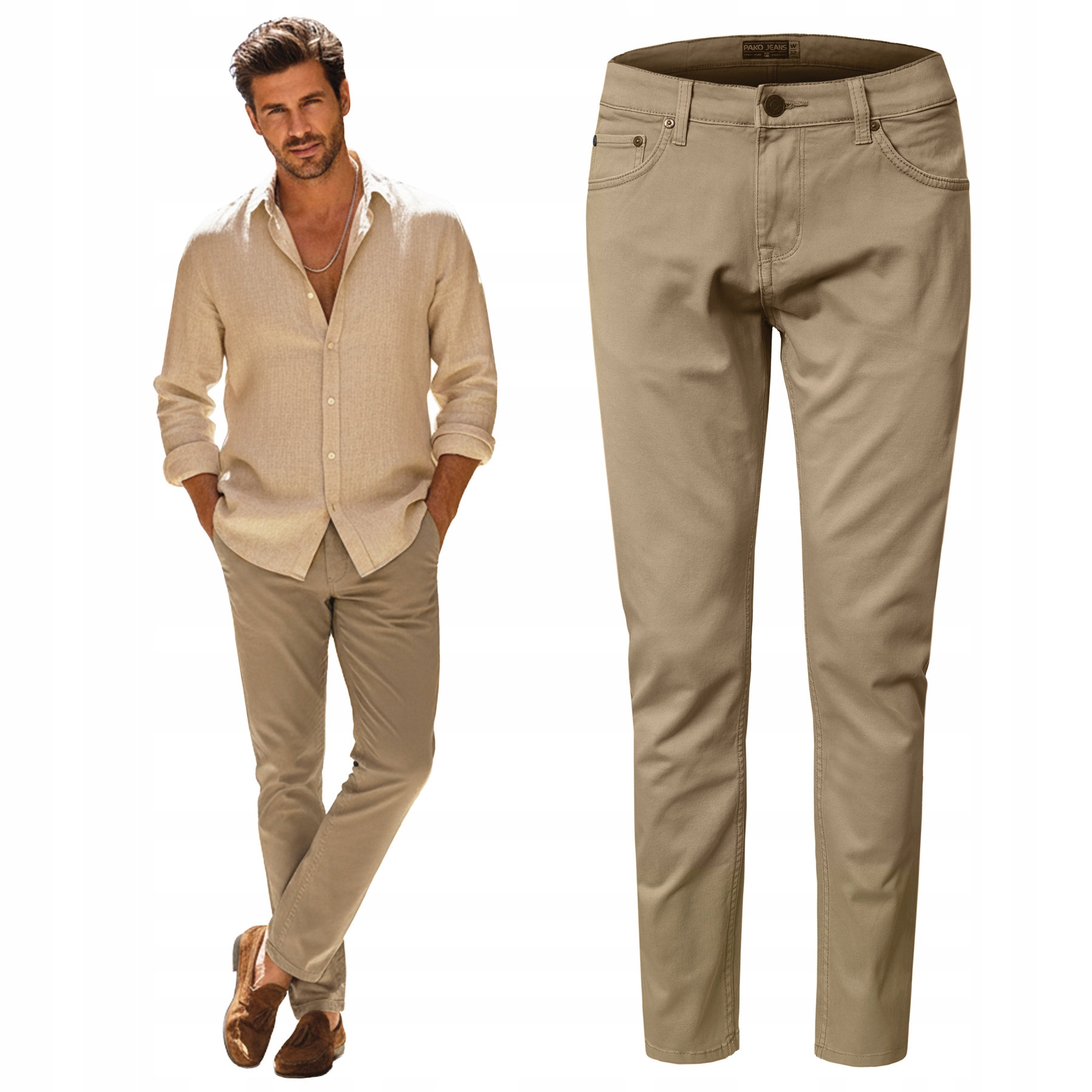 Pánské Twillové Kalhoty Bavlněné Béžové Regular W30/L32 Pako Jeans