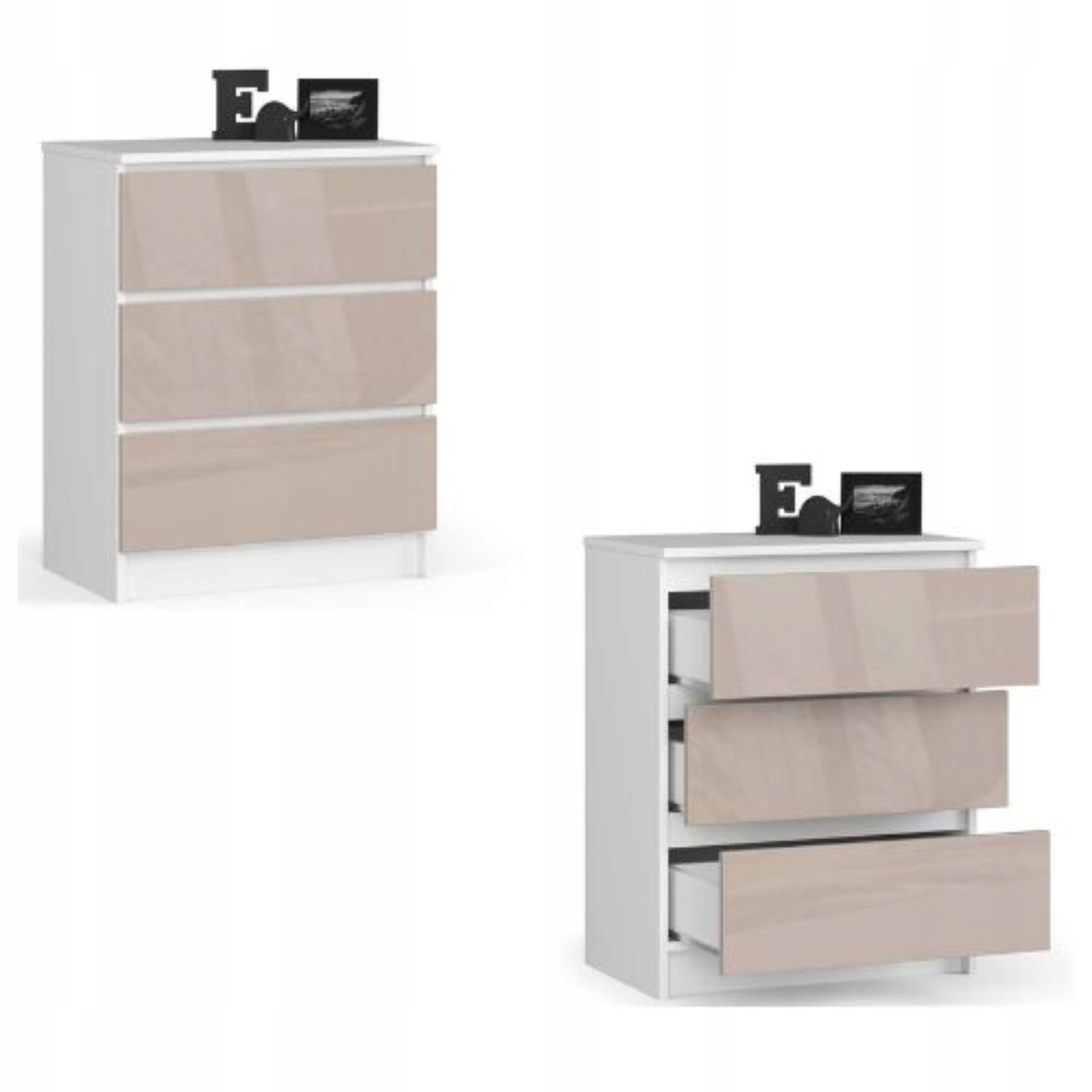 Komoda, skrinka K60 3 zásuvky biela cappuccino lesk Akd