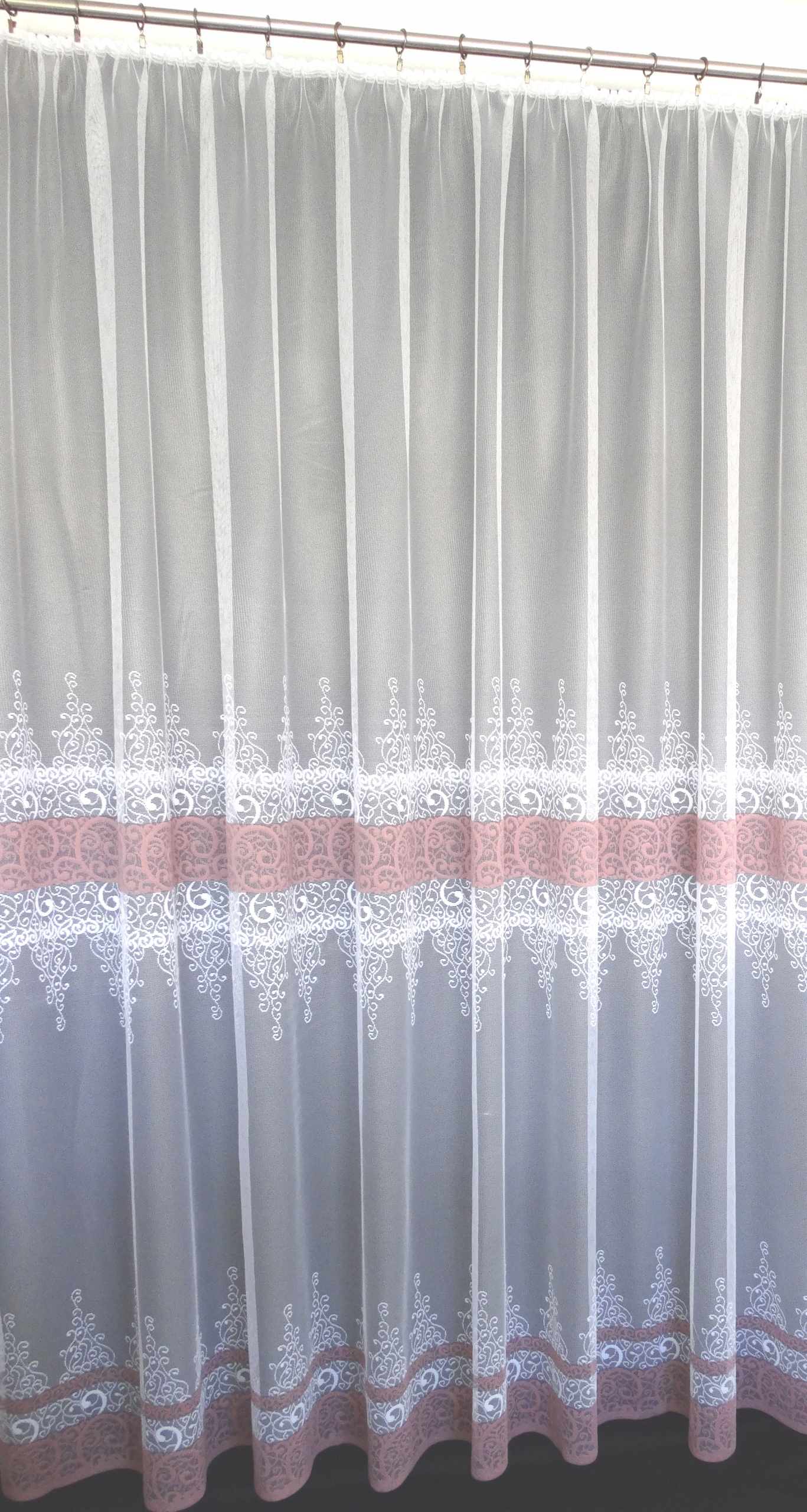 Mg Záclona 623/768 bílá/BR Růžová 250x240 cm Hotová S Páskou Skr